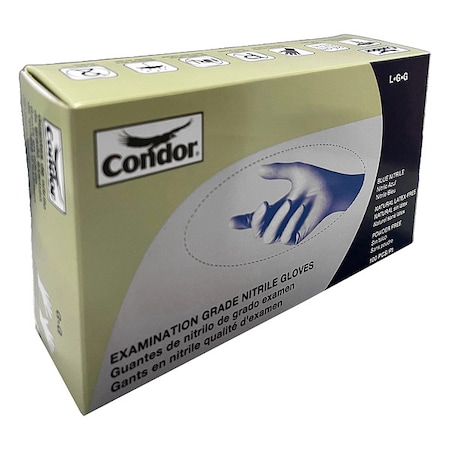 Condor Not Applicable, Disposable Gloves, 4 mil Palm, Nitrile, Powder-Free, L, 100 PK, Blue 819MG0