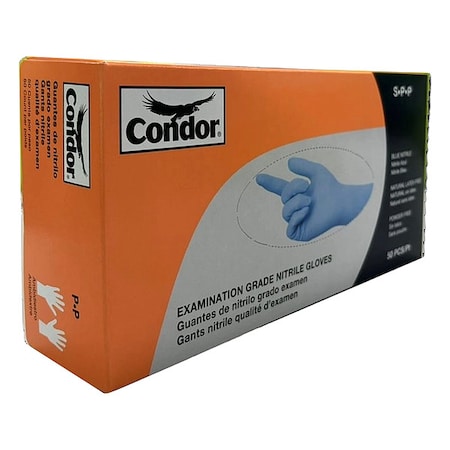 Condor Not Applicable, Disposable Gloves, 7 mil Palm, Nitrile, Powder-Free, S, 50 PK, Blue 819MG3