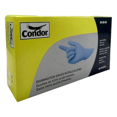 Condor Disposable Gloves, Chemical-Resistant/Medical Grade, 7 mil, Nitrile, Powder-Free, M, 50 PK, Blue 819MG4