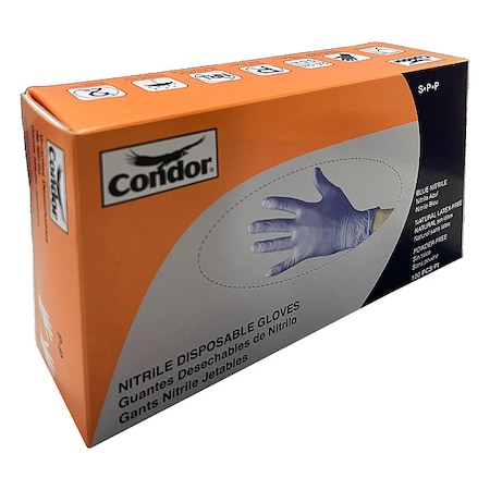 Condor Disposable Gloves, Food-Grade/Gen Purpose, 4 mil, Nitrile, Powder-Free, S, 100 PK, Blue 819MG8