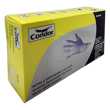 Condor Disposable Gloves, Food-Grade/Gen Purpose, 4 mil, Nitrile, Powder-Free, M, 100 PK, Blue 819MG9