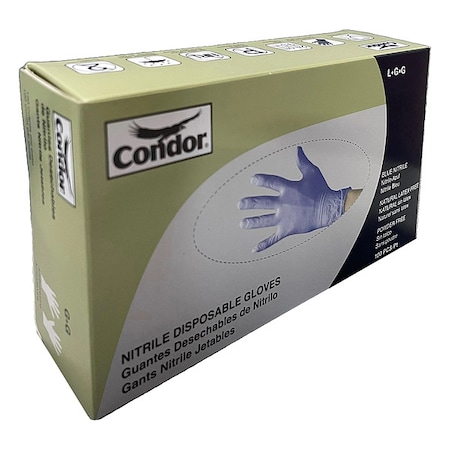 Condor Disposable Gloves, Food-Grade/Gen Purpose, 4 mil, Nitrile, Powder-Free, L, 100 PK, Blue 819MH0