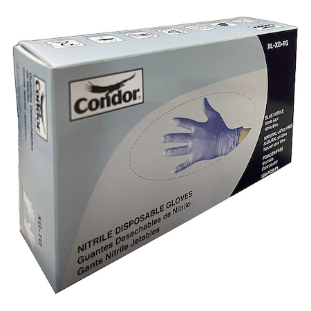 Condor Not Applicable, Disposable Gloves, 4 mil Palm, Nitrile, Powder-Free, 2XL, 100 PK, Blue 819MH2