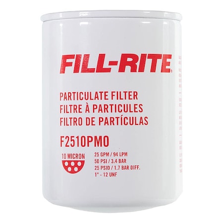 Fill-Rite Fuel Filter, 25 gpm, 50 psi, 5-3/8 in L F2510PM0