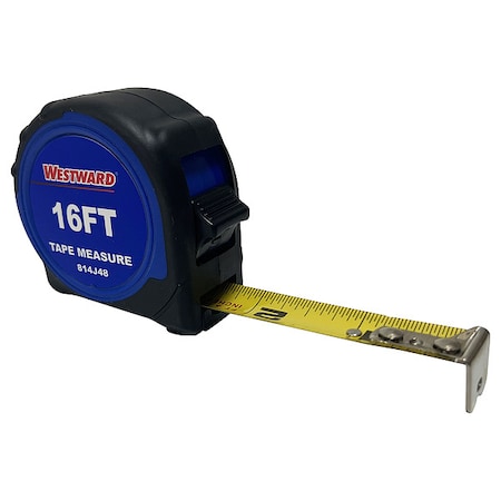 Westward Tape Measure, 3/4"x16 ft, Steel, Yellow 814J48