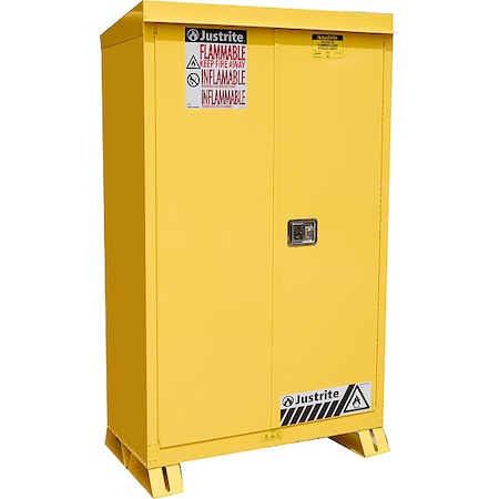 Justrite Hazardous Material Storage Cabinet, 45 gal, 2 Shelves, Steel, 43 in W x 65 in H x 18 in D, Yellow 814500
