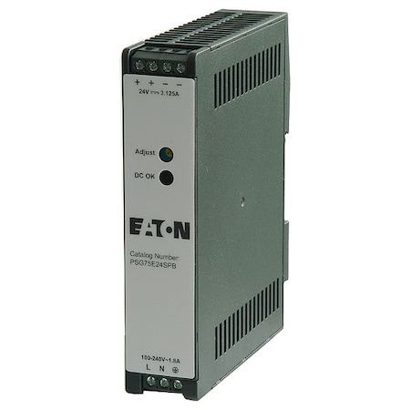Eaton Power Supply, 100/240V AC, 24V DC, 75 W, 3.125 A, DIN Rail PSG75E24SPB