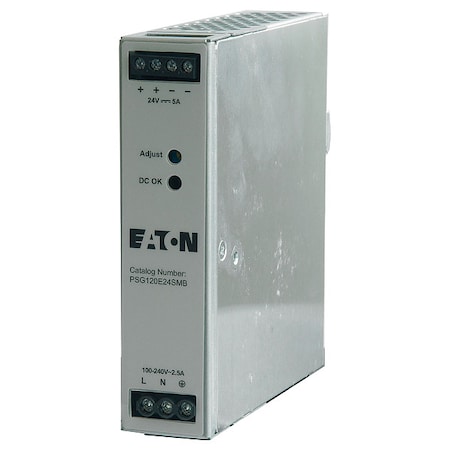 Eaton AC to DC Power Supply, 100/240V AC, 24V DC, 120 W, 5 A, DIN Rail PSG120E24SMB