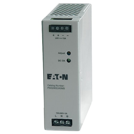 Eaton Power Supply, 100/240V AC, 24V DC, 240 W, 10 A, DIN Rail PSG240E24SMB