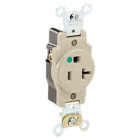 Leviton Straight Blade Receptacle, 5-20R, 20 A, 125V AC, 2 Pole, 3 Wire, Flush Mount, Self-Grounded 8310-I