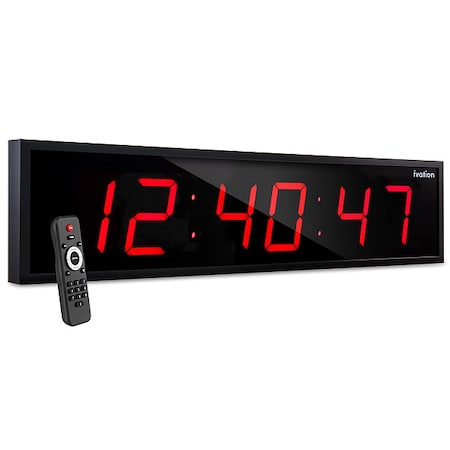 Ivation Digital Clock, LED, Rectangle, 72" W, Red JID0172TRED