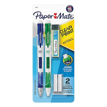 Paper Mate Pencil, Eraser Included, Black, HB, PK2 1759214