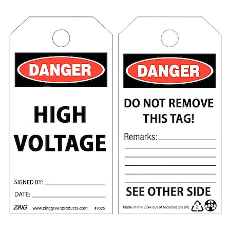 Zing Safety Tag, 5 3/4" Overall H, Plastic 7025