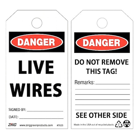 Zing Safety Tag, 5 3/4" Overall H, Plastic 7026