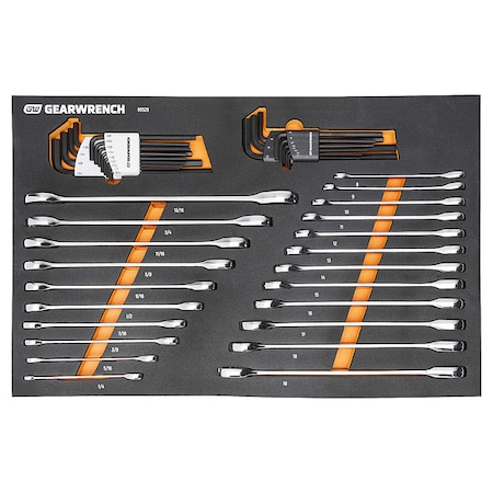 Gearwrench 44 Piece 90T SAE/Metric Combination Ratcheting Wrench & Long Arm Hex Key Set with Foam Storage Tray 86528