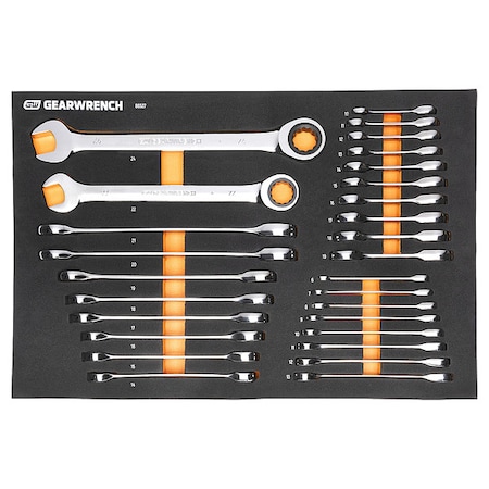Gearwrench 28-pc 72-Tooth 12 Point Metric Standard & Stubby Combination Ratcheting Wrench Set w/ Storage Tray 86527