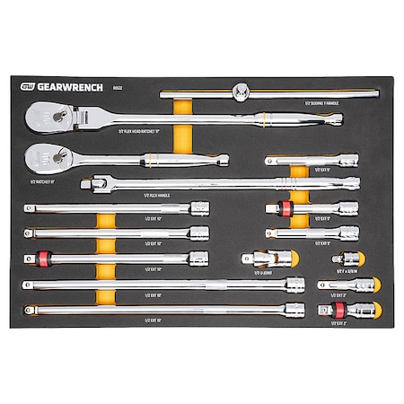 Gearwrench 16 Piece 1/2" 90-Tooth Ratchet & Drive Tool Set with Foam Storage Tray 86522
