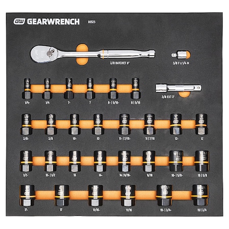 Gearwrench 31 Piece 3/8" Drive 90T Ratchet and Bolt Biter Socket Set with Foam Storage Tray 86525
