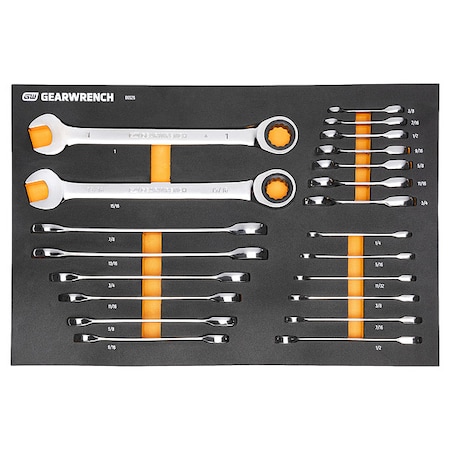 Gearwrench 21 Piece 72-Tooth 12 Point SAE Standard & Stubby Combination Ratcheting Wrench Set w/ Storage Tray 86526