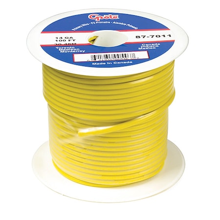 Grote Primary Wire, GPT, 16 AWG, 1C C, Yellow, PVC, Stranded, 60V, 100 ft. 87-8011