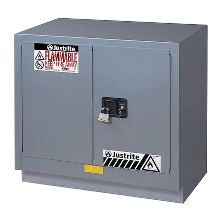 Justrite Flammable Cabinet, 23 gal, 1 Shelves, Steel, 36 in W x 35 3/4 in H x 21 5/8 in D, Silver 883624