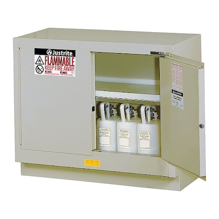 Justrite Flammable Cabinet, 31 gal, 1 Shelves, Steel, 48 in W x 35 3/4 in H x 21 5/8 in D, Silver 884824