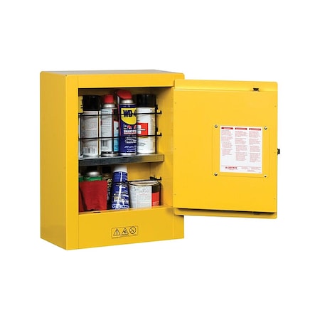 Justrite Hazardous Material Storage Cabinet, 1 gal, 1 Shelves, Steel, 17 in W x 22 in H x 8 in D, Yellow 890200