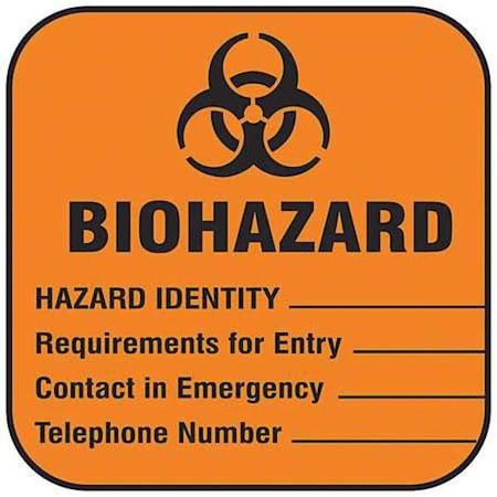 Brady Biohazard Label, Biohazard, Paper, 4 in W, 2 in H 22350LS
