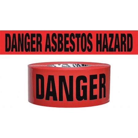 Zoro Select Barricade Tape, Danger Asbestos Removal, Red, 3 in Wide x 500 ft Length, Polypropylene, 4 mil B354R341-200