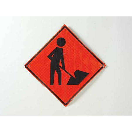 Eastern Metal Signs And Safety Workers Ahead Traffic Sign, 36 in H, 36 in W, Vinyl, Diamond, No Text, C/36-SBFO-3FH-HD MEN WORK SYM C/36-SBFO-3FH-HD MEN WORK SYM