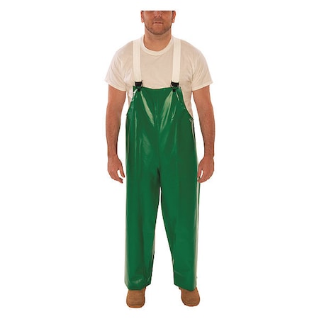 Tingley Flame-Resistant Rain Bib Overall, PVC, 32 in Inseam, 56 in to 58 in Waist, 17 mil Thickness, Green O41008