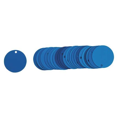 Brady Blank Tag, Aluminum, 2 in H x 2 in W, 2 in Dia., Blue, Round, 25 PK 49907