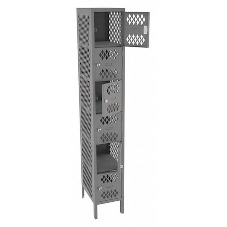 Tennsco Box Locker, 12 in W, 18 in D, 78 in H, (1) Wide, (6) Tier, Gray VBL6-1218-1MED GRAY