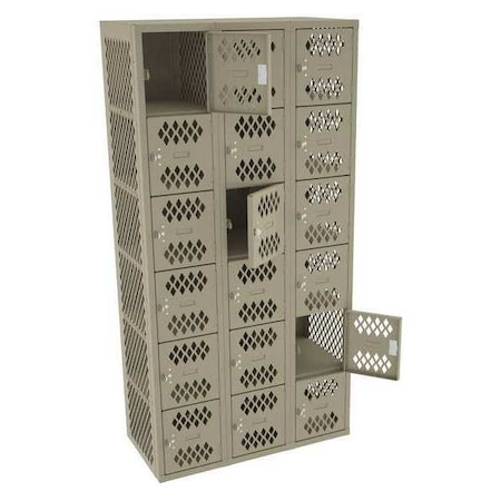 Tennsco Box Locker, 36 in W, 18 in D, 72 in H, (3) Wide, (6) Tier, Sand VBL6-1218-CSND