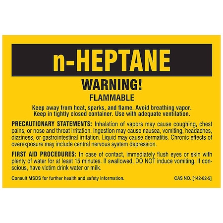 Brady Label, n-HEPTANE, Polyester, 5 in W, 3 1/2 in H 7269QLS