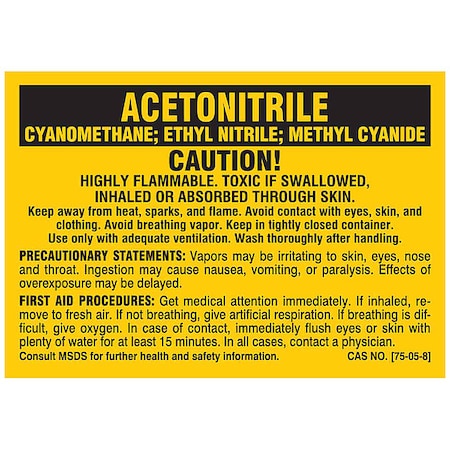 Brady Label, ACETONITRILE, Polyester, 2 7/8 in W, 2 in H 8181PLS