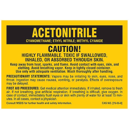 Brady Label, ACETONITRILE, Polyester, 5 in W, 3 1/2 in H 8181QLS