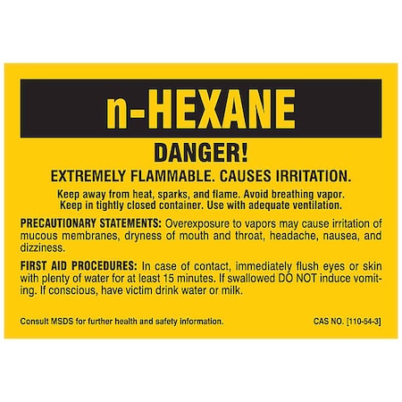 Brady Label, n-HEXANE, Polyester, 5 in W, 3 1/2 in H 7271QLS