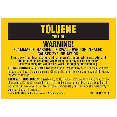 Brady Label, TOLUENE, Polyester, 5 in W, 3 1/2 in H 7318QLS