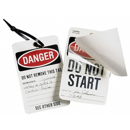Electromark Radiation Tag, Self-Laminating, 1 in H x 3 1/2 in W, White, Rectangle, 25 PK 5013S-BL