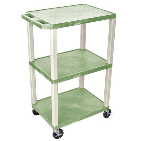 Zoro Select Molded Plastic (Shelf) Flat Handle Utility Cart, 3 Shelves, 300 lb WT42GE