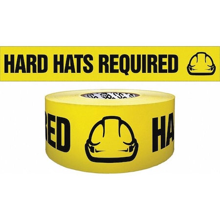 Zoro Select Barricade Tape, Hard Hats Required, Yellow, 3 in Wide x 1,000 ft Length, Polyethylene, 4 mil B3104Y4435-200