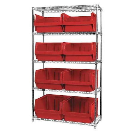 Quantum Storage Systems Steel Bin Shelving, 18 in D x 74 in H x 42 in W, 5 Shelves, Red WR5-543RD
