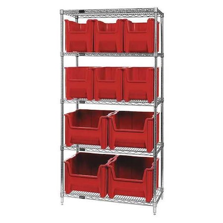 Quantum Storage Systems Steel Bin Shelving, 18 in D x 74 in H x 36 in W, 5 Shelves, Red WR5-600800RD
