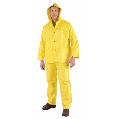 Mcr Safety 3-Piece Rainsuit with Detachable Hood, PVC, 0.28 mil Thick, Detachable, Yellow, L 3003L