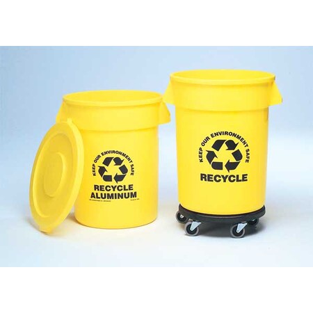 Rubbermaid 32 gal. Round Stationary Recycle Container, Open, Yellow, Plastic, 1 Openings FG263294YEL