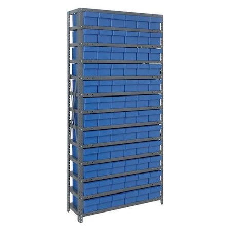 Quantum Storage Systems Steel Bin Shelving, 12 in D x 75 in H x 36 in W, 13 Shelves, Blue 1275-601BL