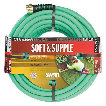 Zoro Select 5/8 in ID x 100 ft L Garden Hose, Rubber Tube, Green, Aluminum x Aluminum Fitting CSNSS58100
