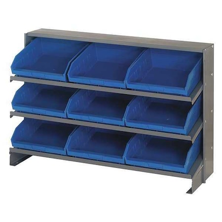Quantum Storage Systems Steel Bench Pick Rack, 12 in D x 21 in H x 36 in W, 3 Shelves, Blue QPRHA-109BL