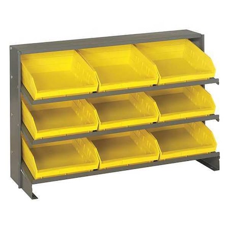 Quantum Storage Systems Steel Bench Pick Rack, 12 in D x 21 in H x 36 in W, 3 Shelves, Yellow QPRHA-109YL